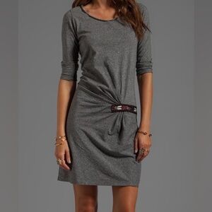 Maison Scotch gray ruched size embroidered detail long sleeve twist dress
